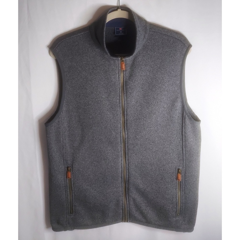 Vineyard Vines Mens Blue Gray Harbor Fleece Vest Mock Neck Full-Zip Size Medium